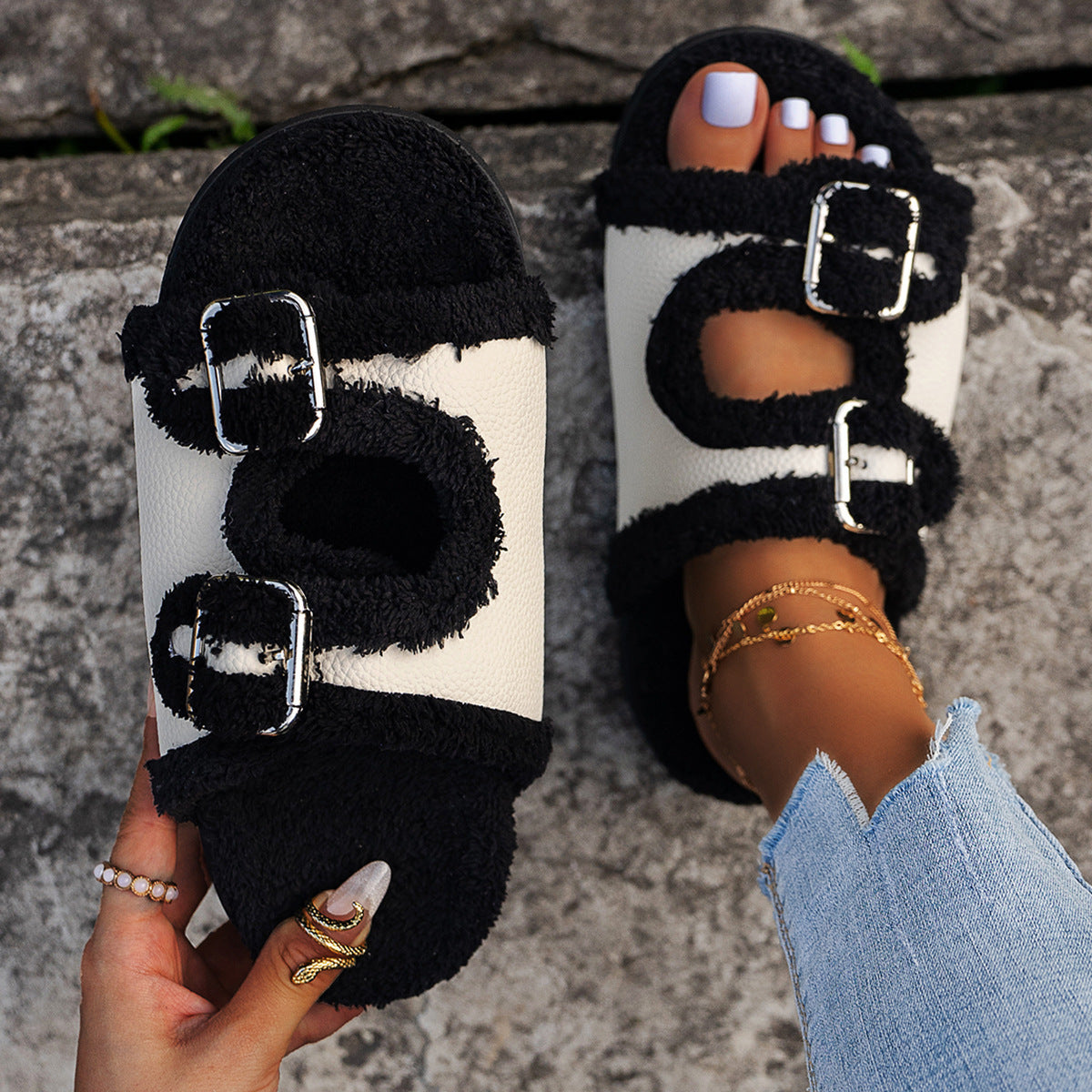 Lamb Wool Slippers Fleece-lined Lazy