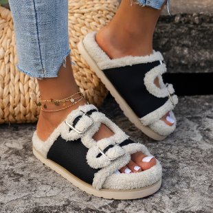 Lamb Wool Slippers Fleece-lined Lazy